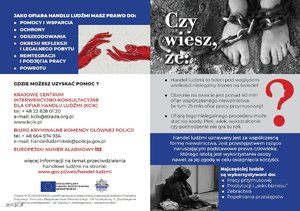 broszura na temat problematyki dotyczącej handlu ludźmi