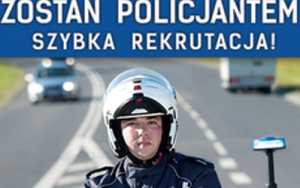 baner dotyczący rekrutacja do służby w policji- polcijant na motocyklu