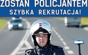 baner dotyczący rekrutacja do służby w policji-szybka rekrutacja do służby w policji szybki nabór, zdjęcie policjanta na motocyklu