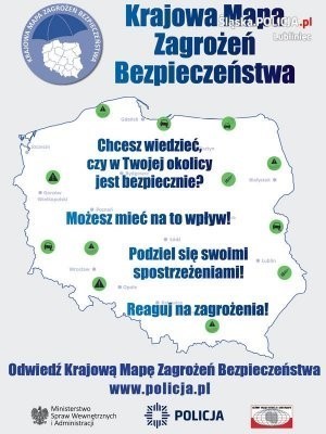 grafika z napisem krajowa mapa zagrożeń bezpieczeństwa, obrys mapy kraju