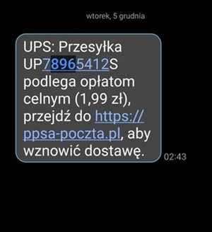 Uważaj na SMS’y dotyczące rzekomych dopłat do przesyłek kurierskich lub zmiany danych adresowych dotyczących przesyłki