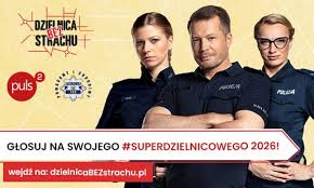dwóch policjantów i policjantka  na zdjęciu oraz tekst nieczytelny - dotyczy konkStartuje #SuperDzielnicowy 2026!
