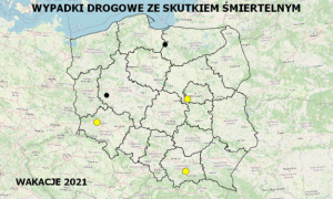 Policyjna mapa wypadków drogowych ze skutkiem śmiertelnym – Wakacje 2021